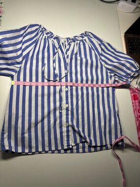 J. Crew White and Blue Vertical Stripe Button-Front Blouse